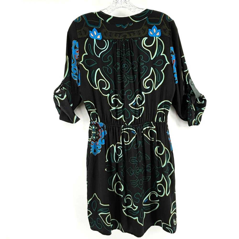 Hale Bob Black Abstract Button Up Silk Dress Sz S Quiet Luxury Coastal Chic - Picture 6 of 10